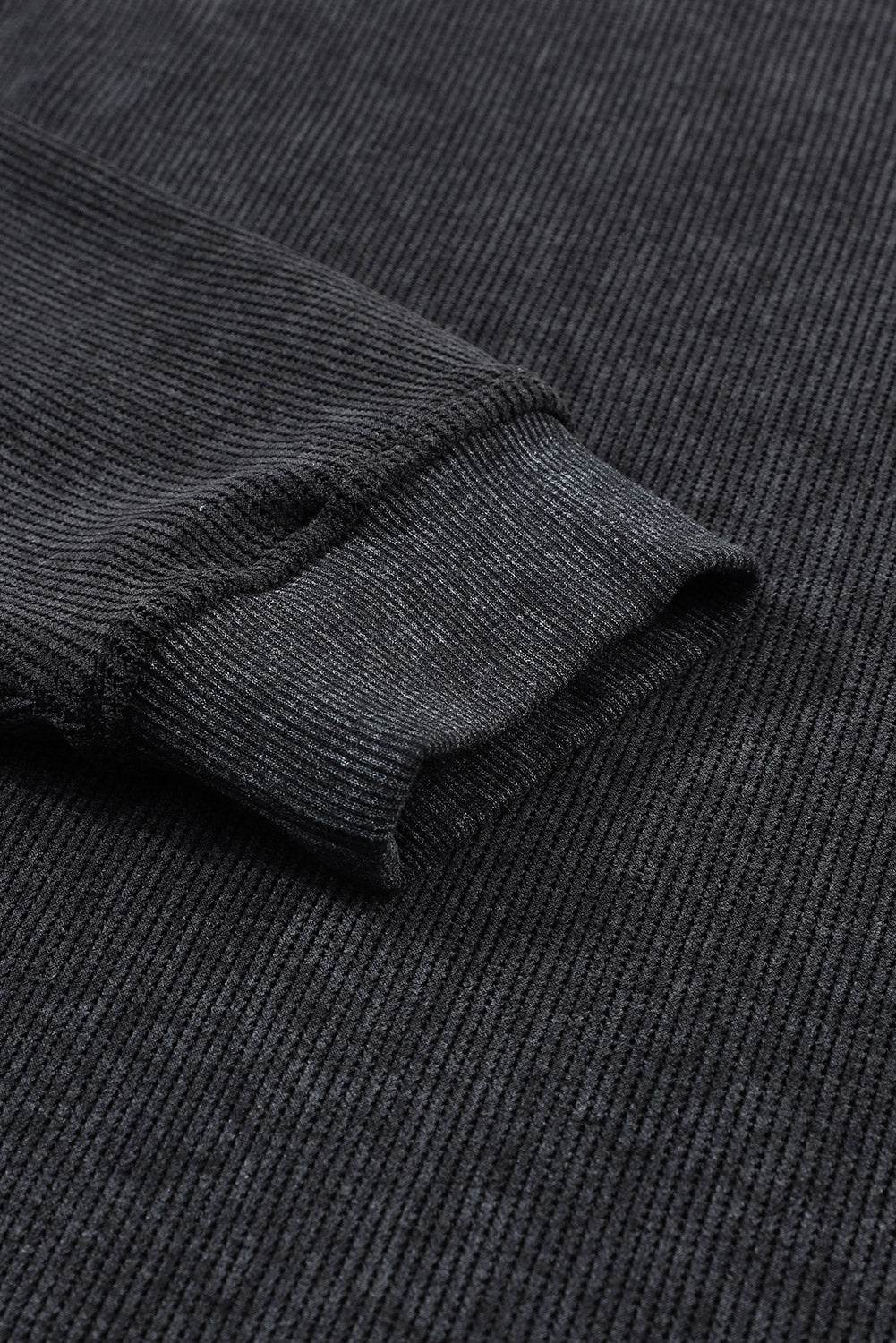 Black Plus Size Corded Round Neck Sweatshirt