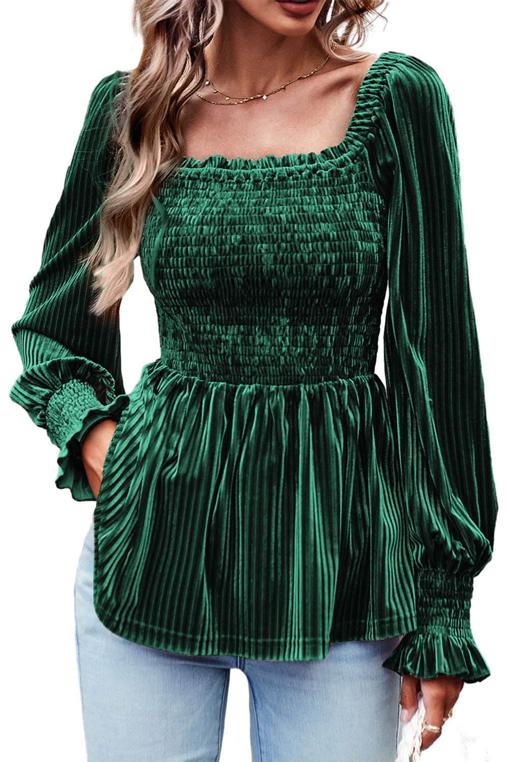 Chestnut Half Zip V Neck Ribbed Velvet Top