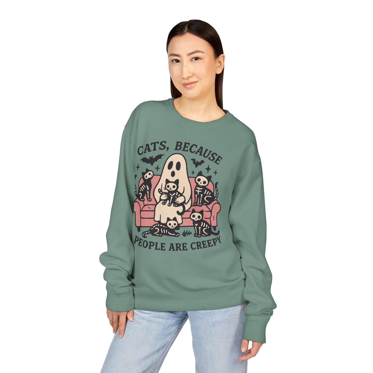 Cats Because People are Creepy ComfortWash® Garment Dyed Crewneck Sweatshirt