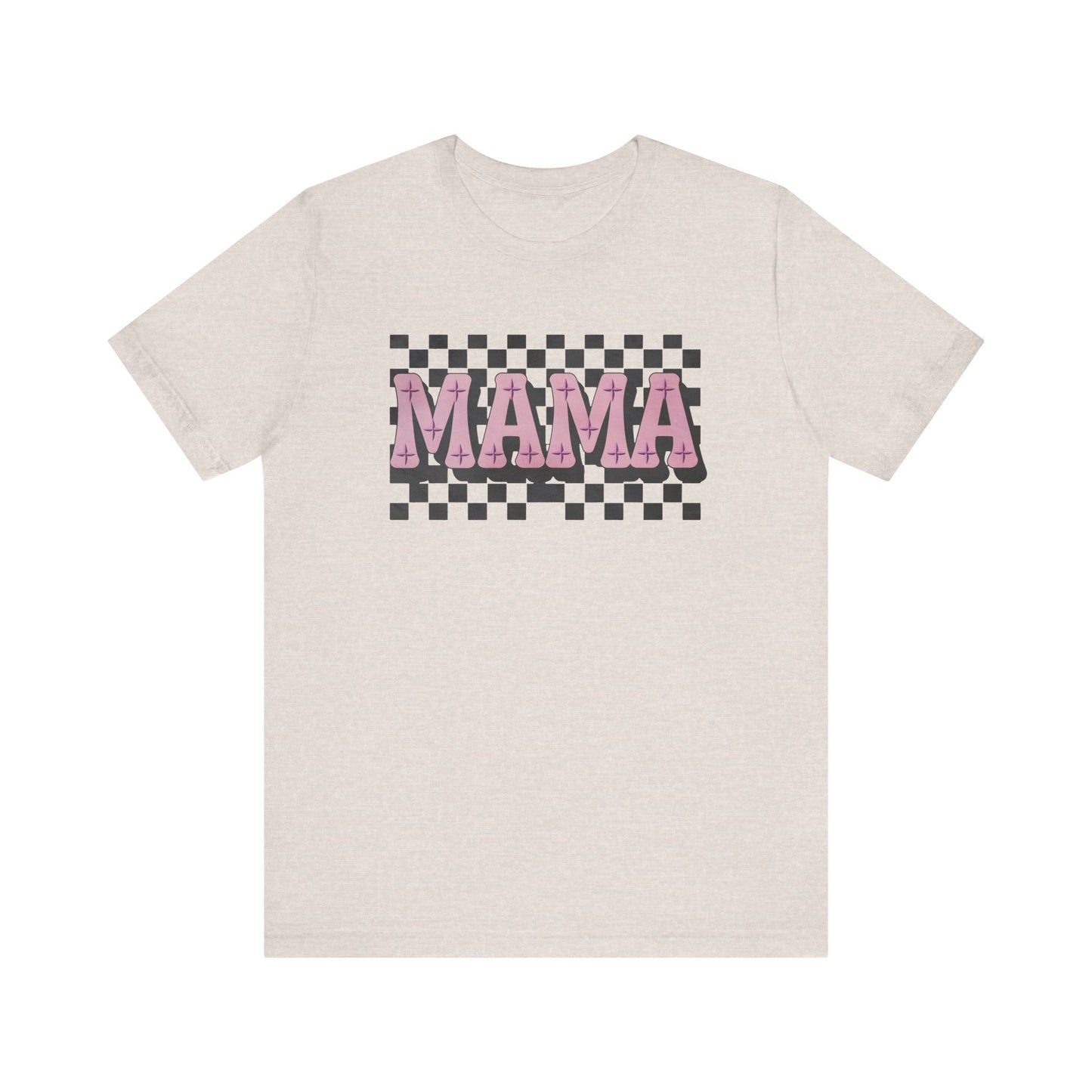 Mama Checkered Background Jersey Short Sleeve Tee