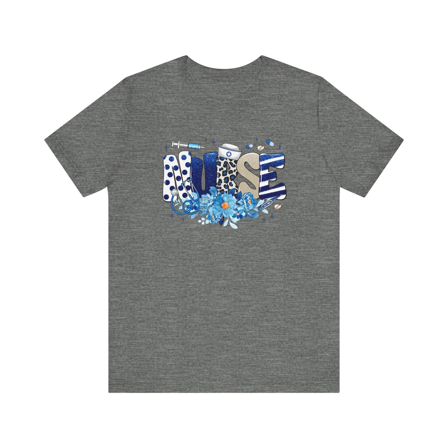 Blue Floral Nurse Jersey Short Sleeve Tee