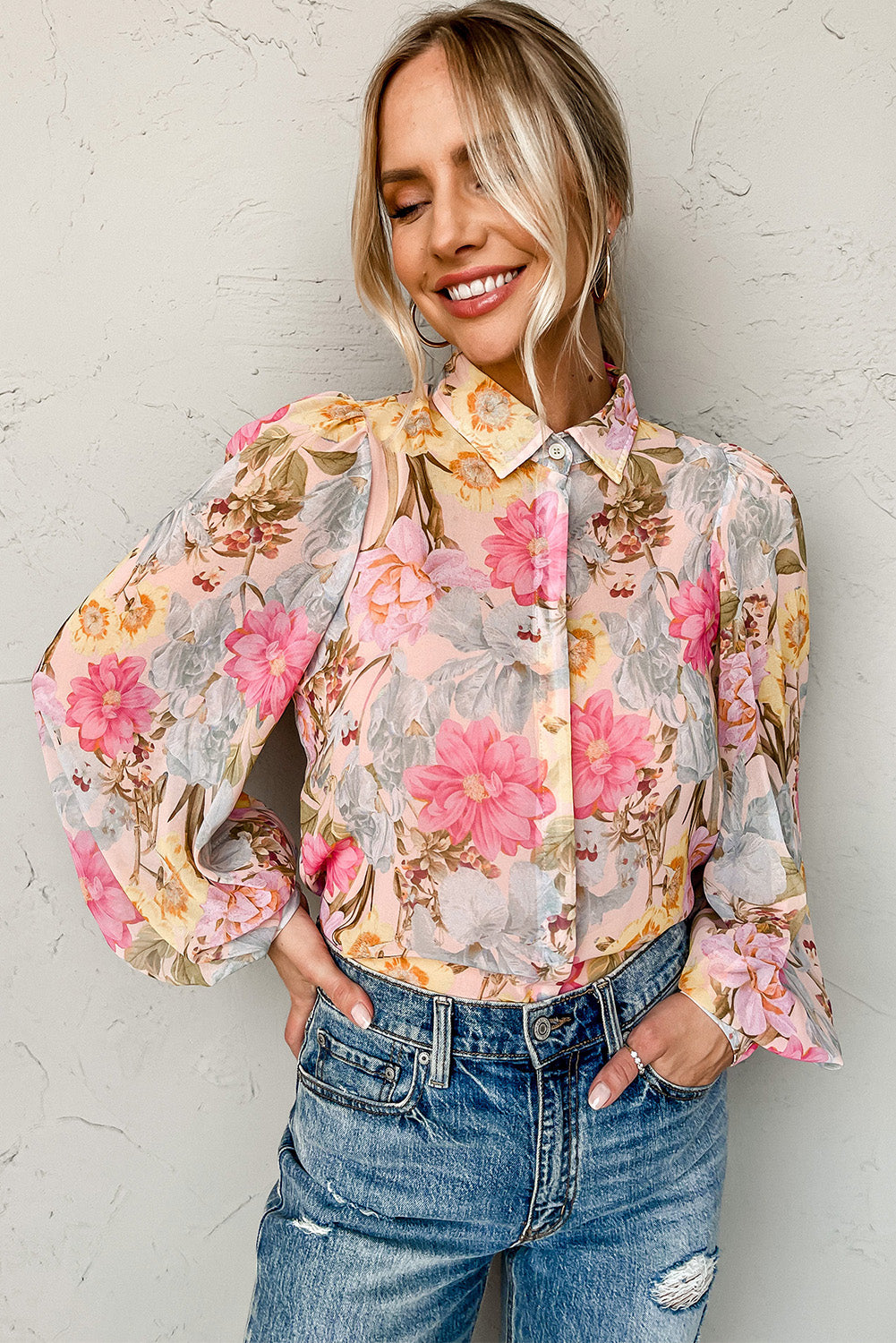 Floral Print Tassel Tie Short Sleeve Blouse