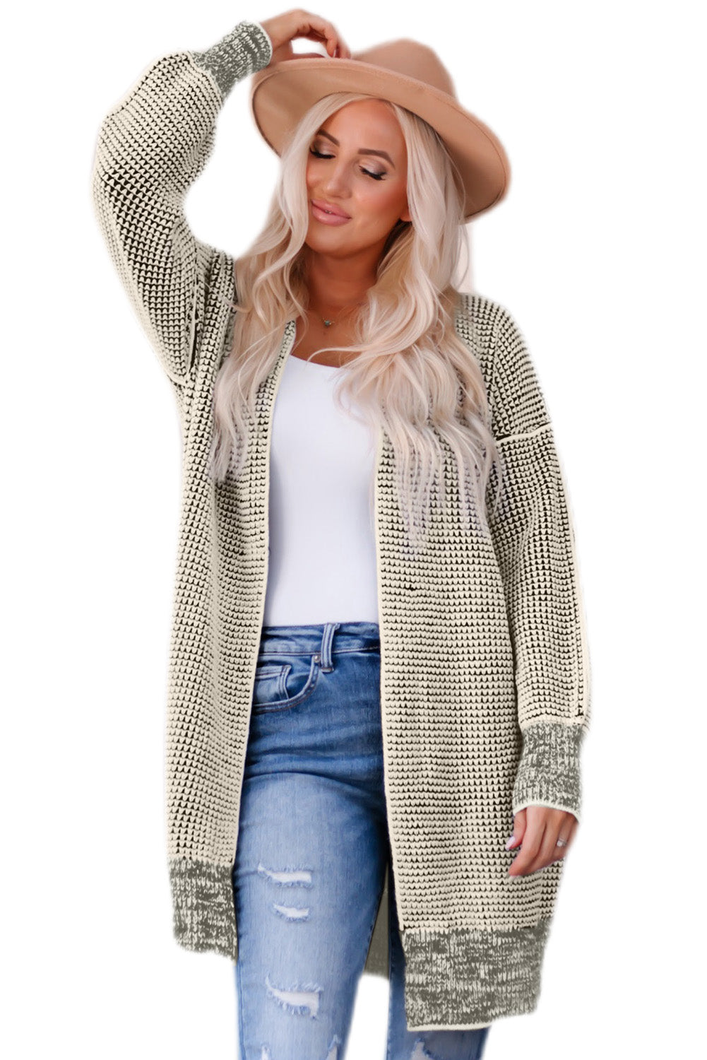 Apricot Chunky Waffle Knit Oversized Collar Cardigan