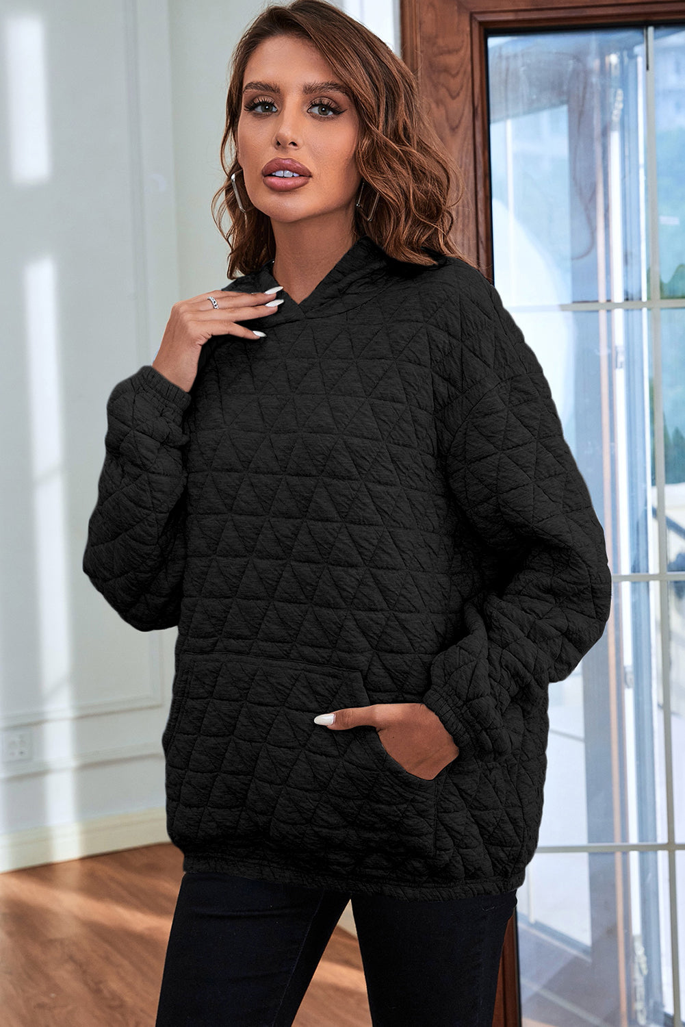 Parchment Quilted Patchwork Exposed Seam Hoodie
