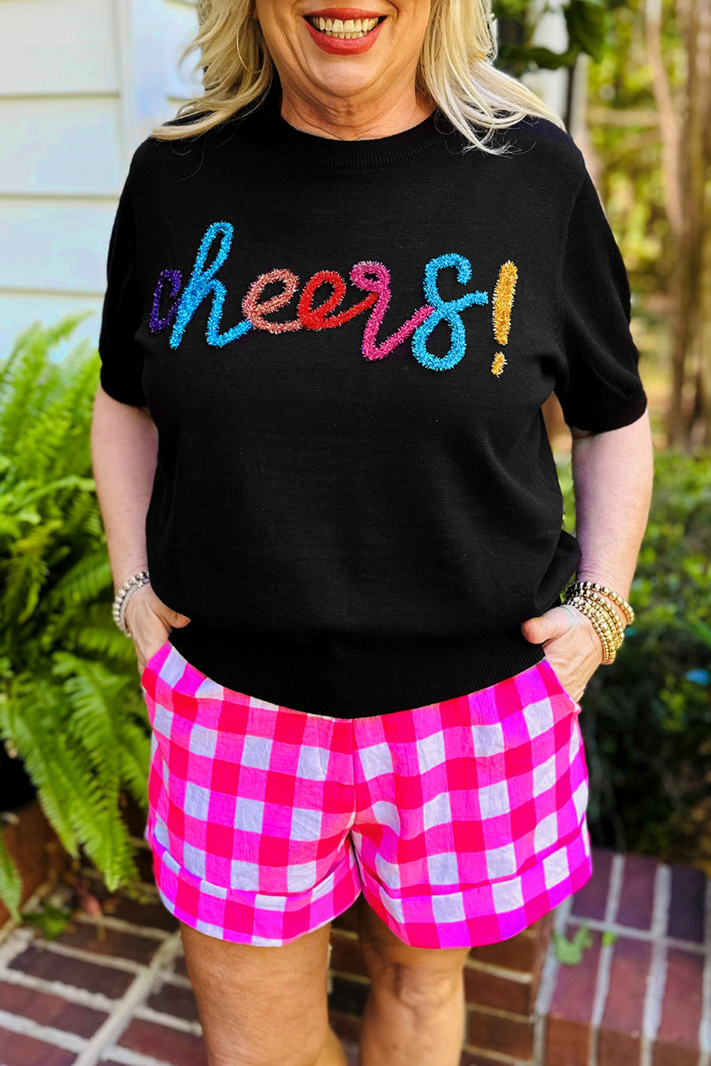 Black XOXO Glitter Print Round Neck Casual Sweater