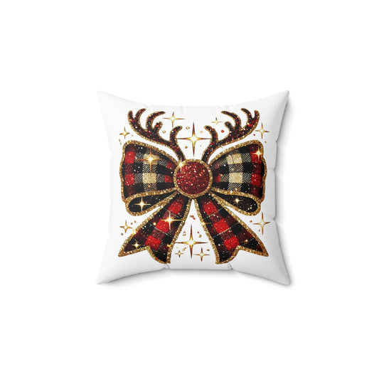 Christmas Reindeer Bow Spun Polyester Square Pillow