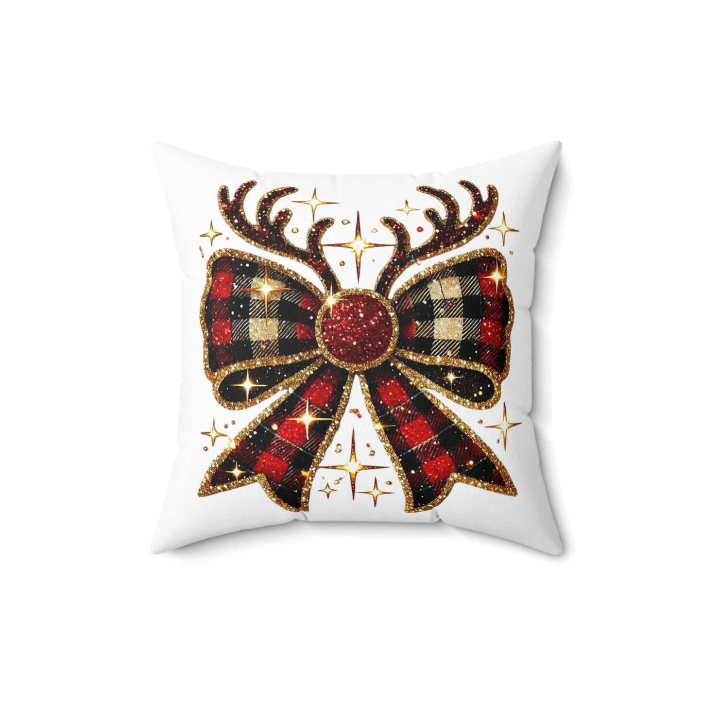 Christmas Reindeer Bow Spun Polyester Square Pillow