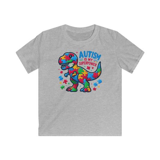 Autism Is My Superpower Dino Kids Softstyle Tee