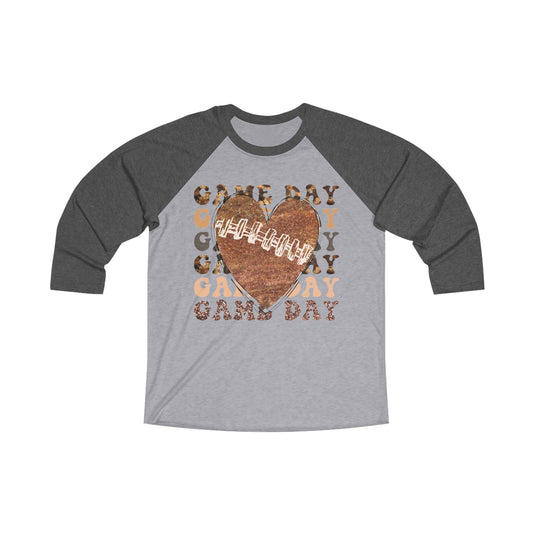 Game Day Heart Football Tri-Blend 3\4 Raglan Tee
