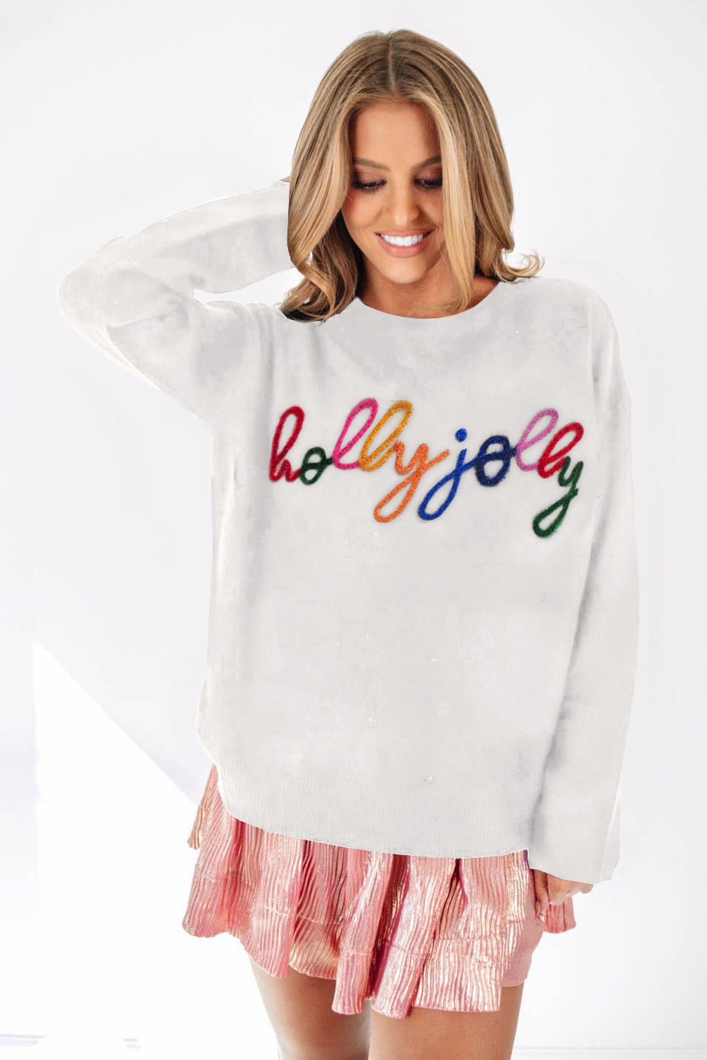 Black XOXO Glitter Print Round Neck Casual Sweater