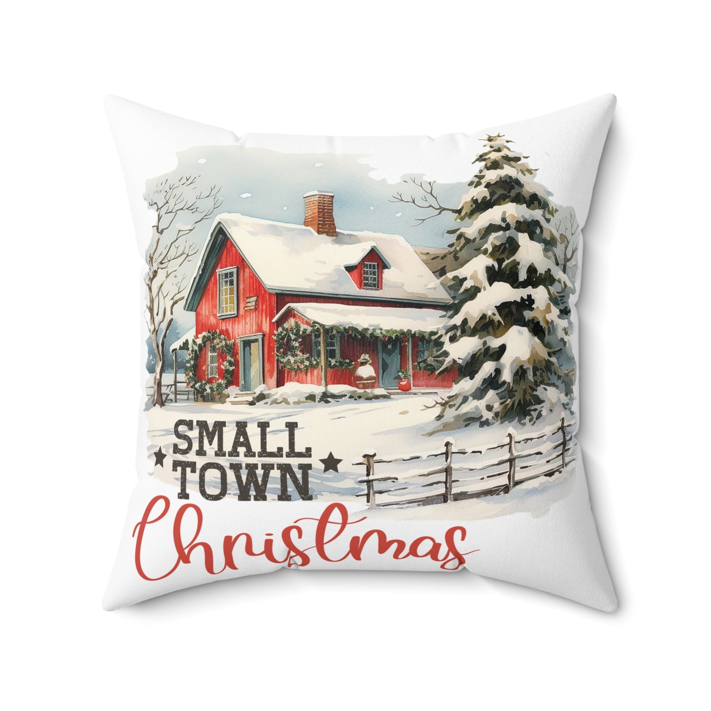 Small Town Christmas Spun Polyester Square Pillow