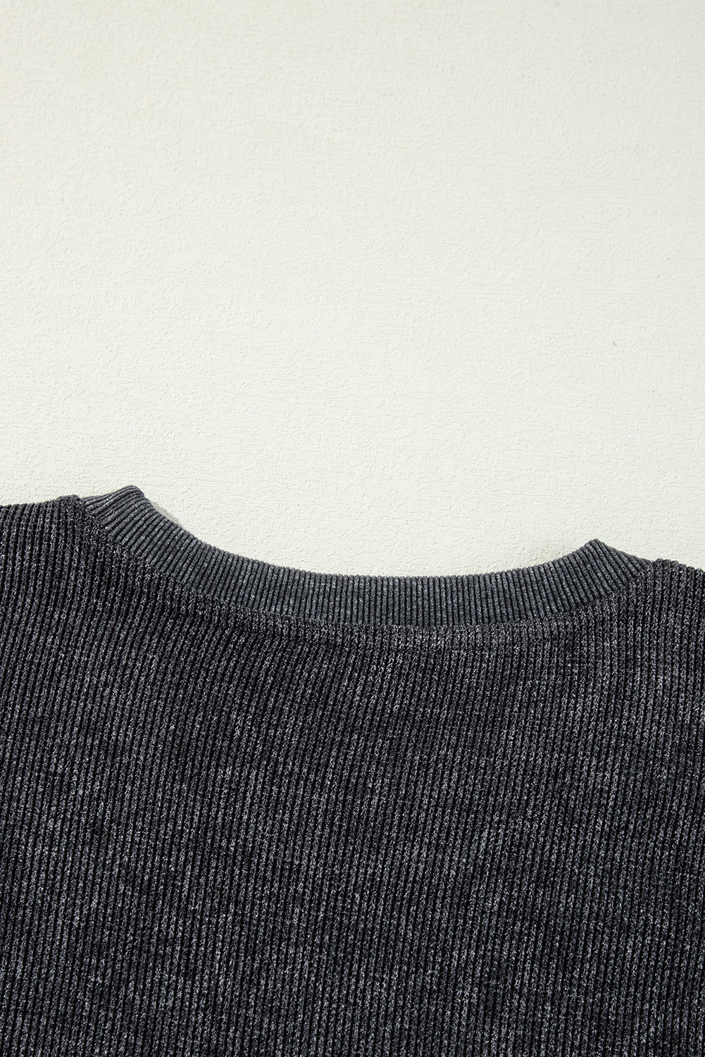 Black Plus Size Corded Round Neck Sweatshirt
