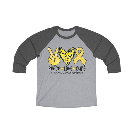 Peace Love Cure Childhood Cancer Tri-Blend 3\4 Raglan Tee