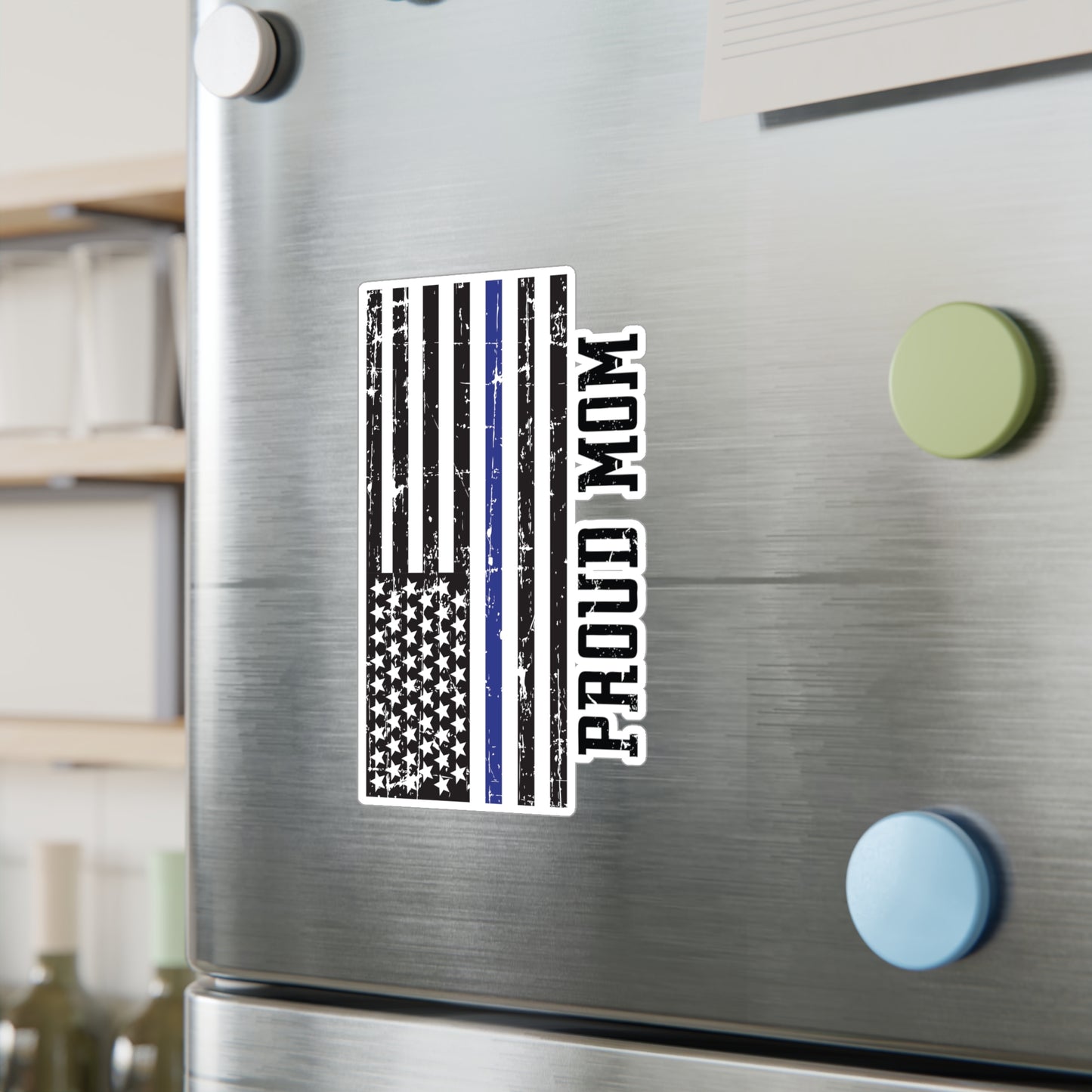 Proud Mom Blue Line Flag Kiss-Cut Vinyl Decals