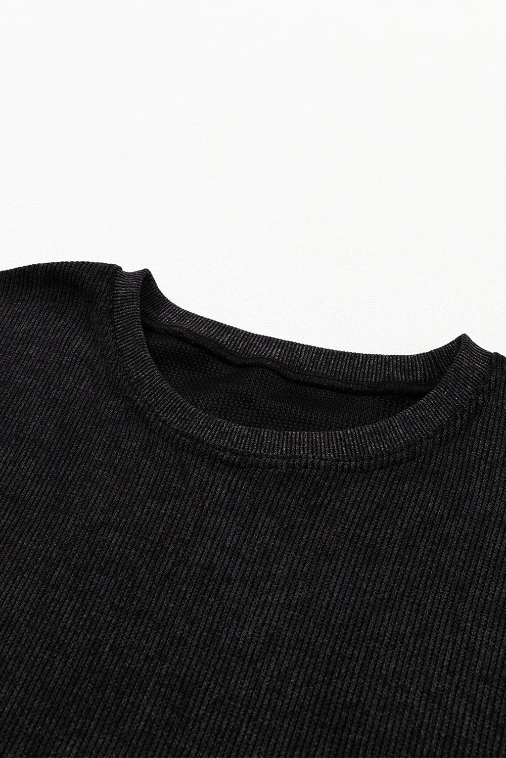 Black Plus Size Corded Round Neck Sweatshirt