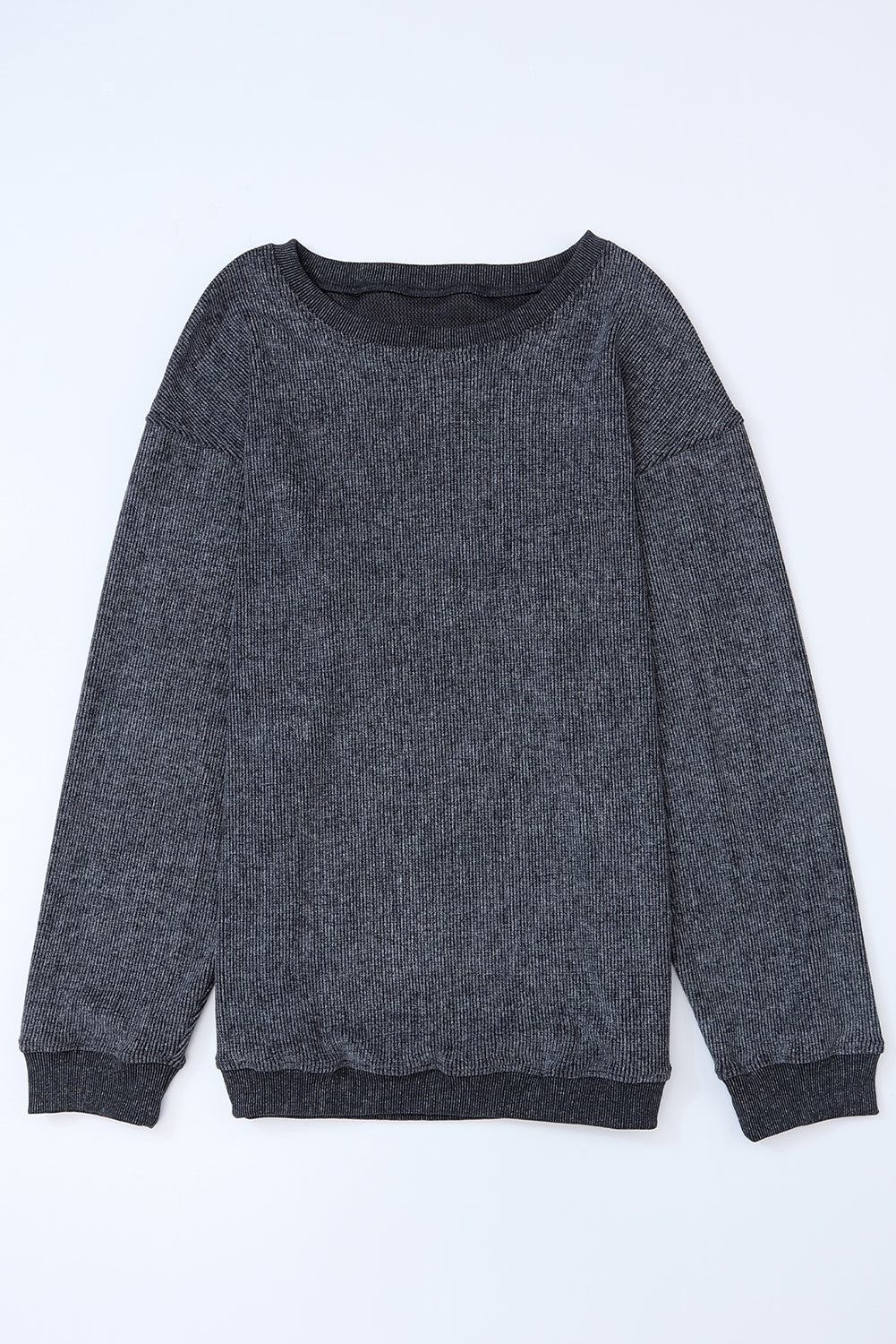 Black Plus Size Corded Round Neck Sweatshirt
