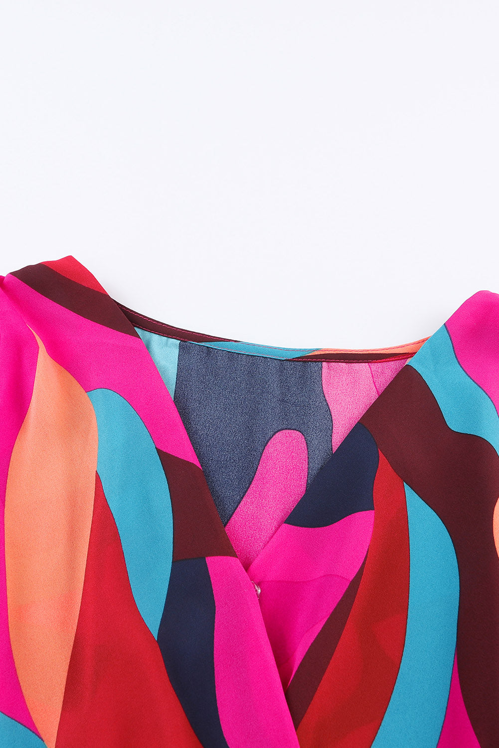 Multicolor Plus Size Abstract Print Oversized Sleeve Belted Dress