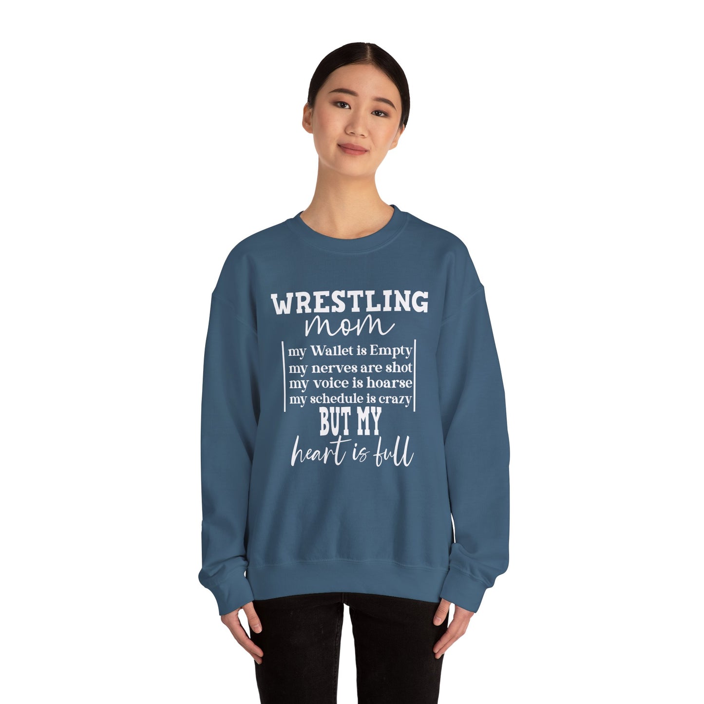 Wrestling Mom Heart Is Full Heavy Blend™ Crewneck Sweatshirt