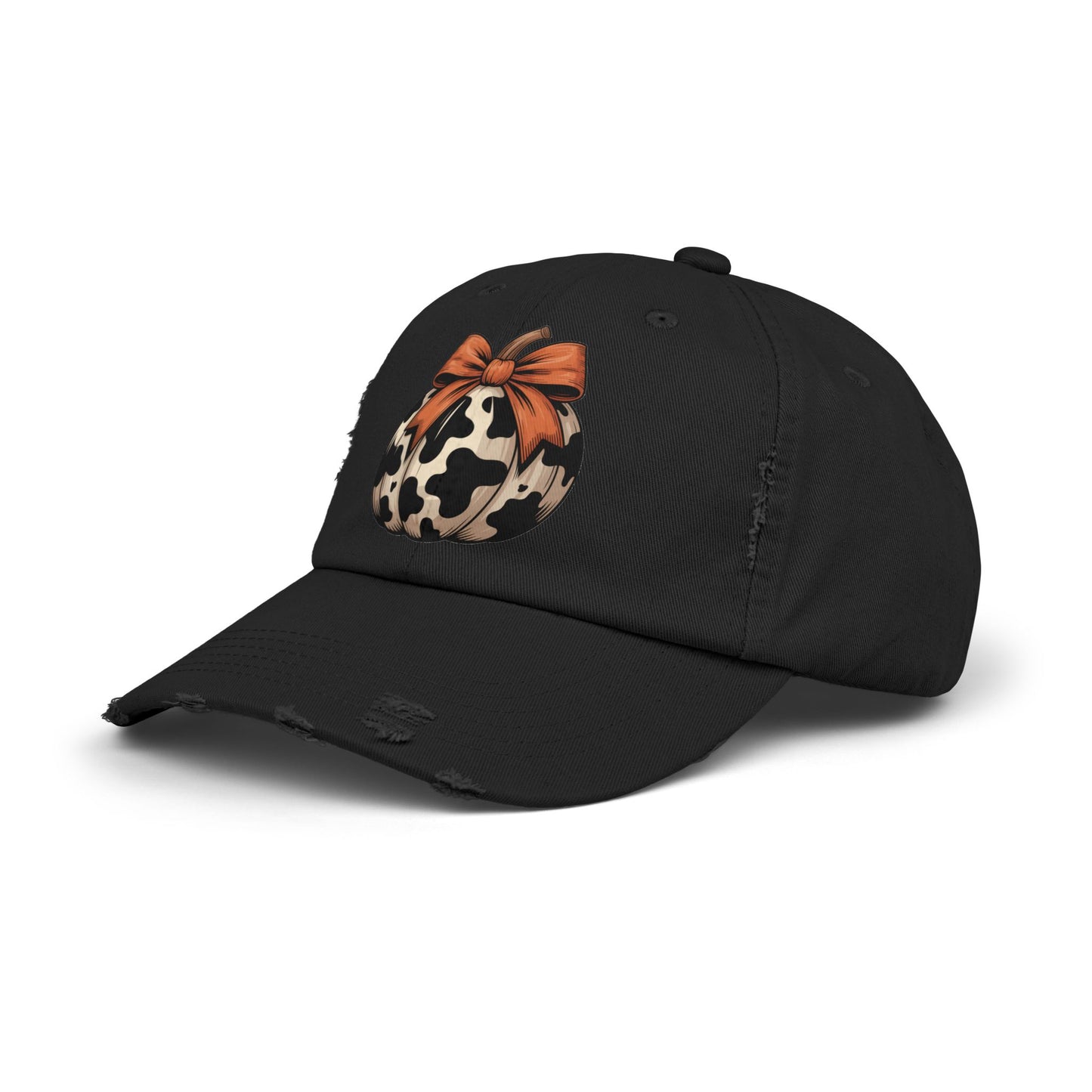 Fall Cow Print Pumpkin Distressed Cap