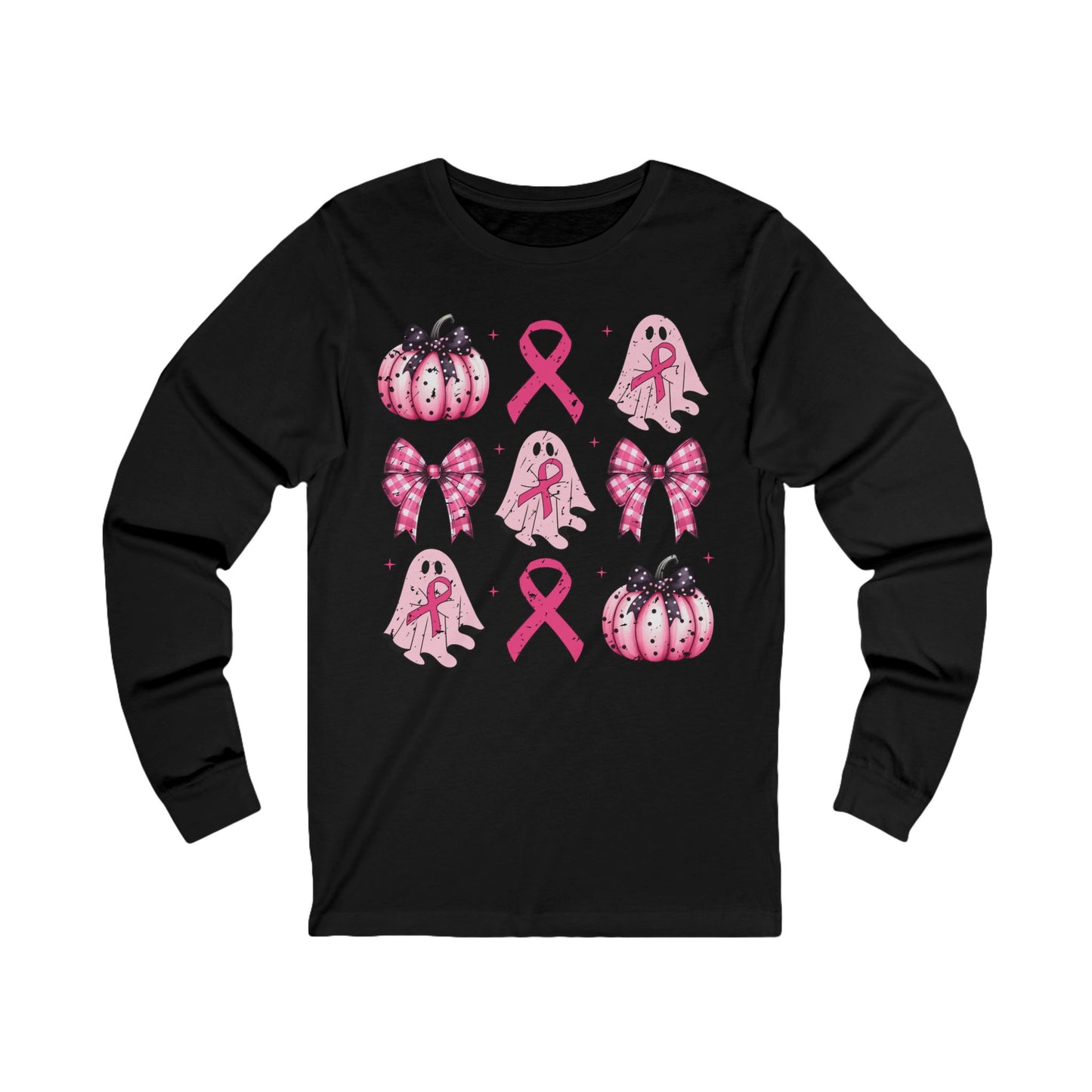 Coquette Breast Cancer Ghost Pumpkin Jersey Long Sleeve Tee