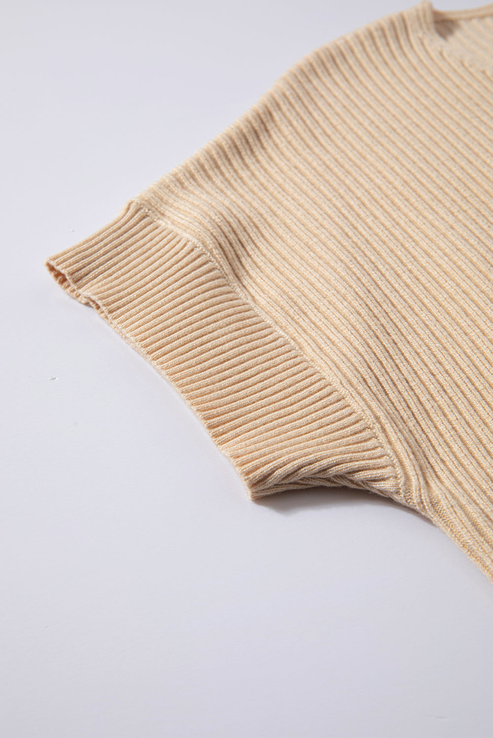 Oatmeal Patch Pocket Ribbed Knit Short Sleeve Sweater Dress