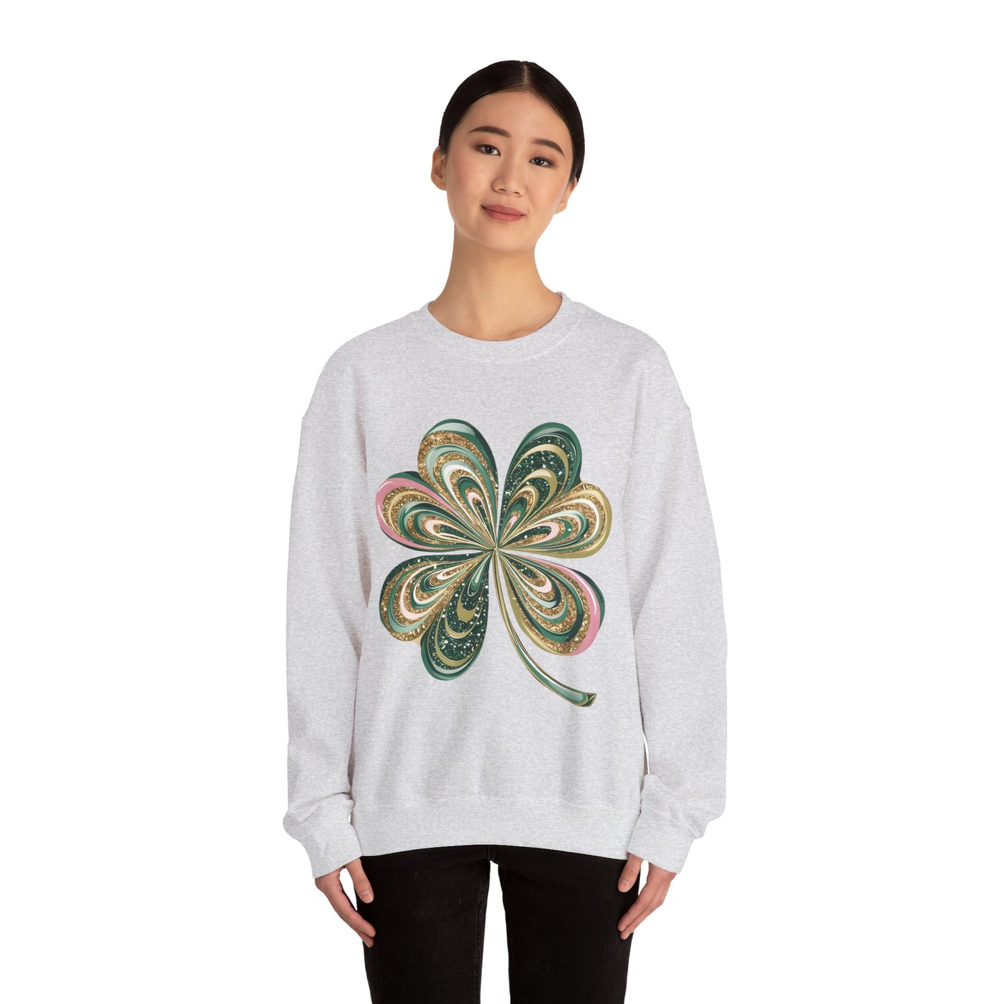 St Patricks Day Glitter Clover Heavy Blend™ Crewneck Sweatshirt