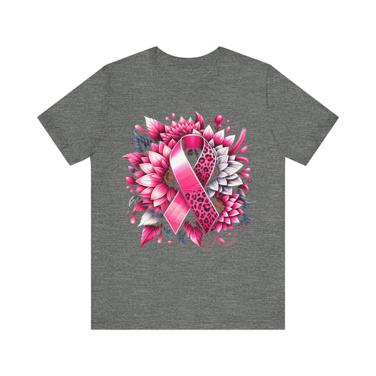 Breast Cancer Awareness Flower and Ribbon Jersey Short Sleeve Tee