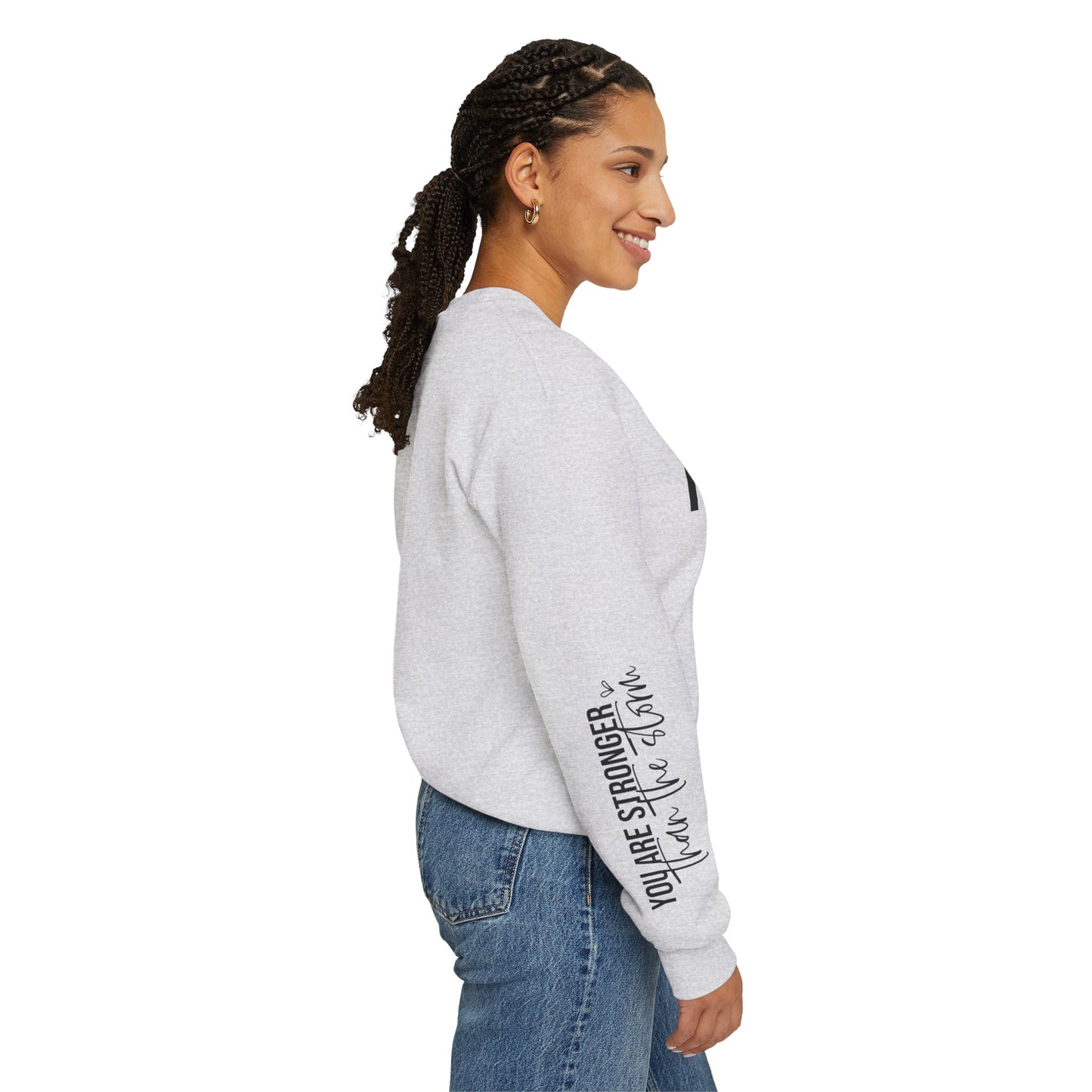 Mama Stronger Than The Storm Sleeve Heavy Blend™ Crewneck Sweatshirt