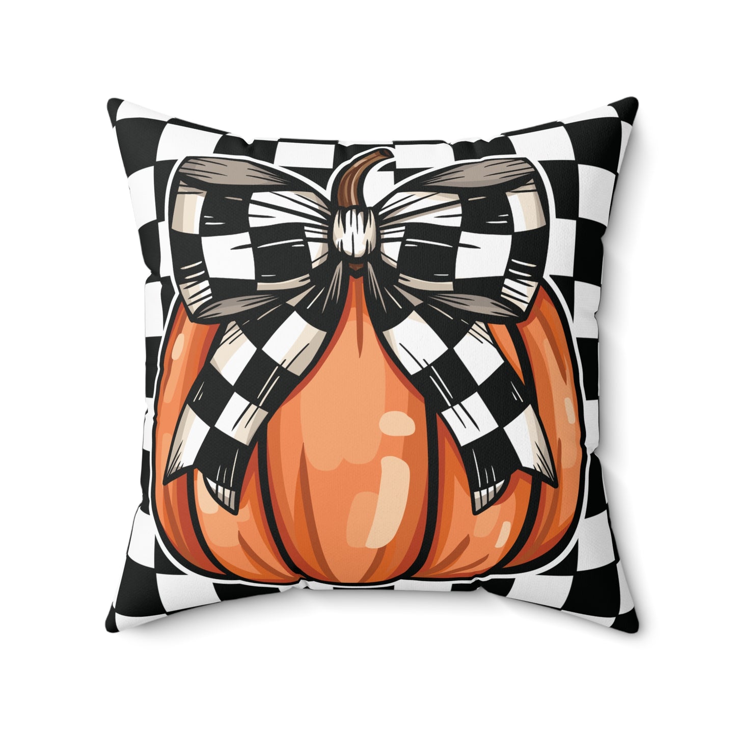 Checkered Pumpkin Spun Polyester Square Pillow