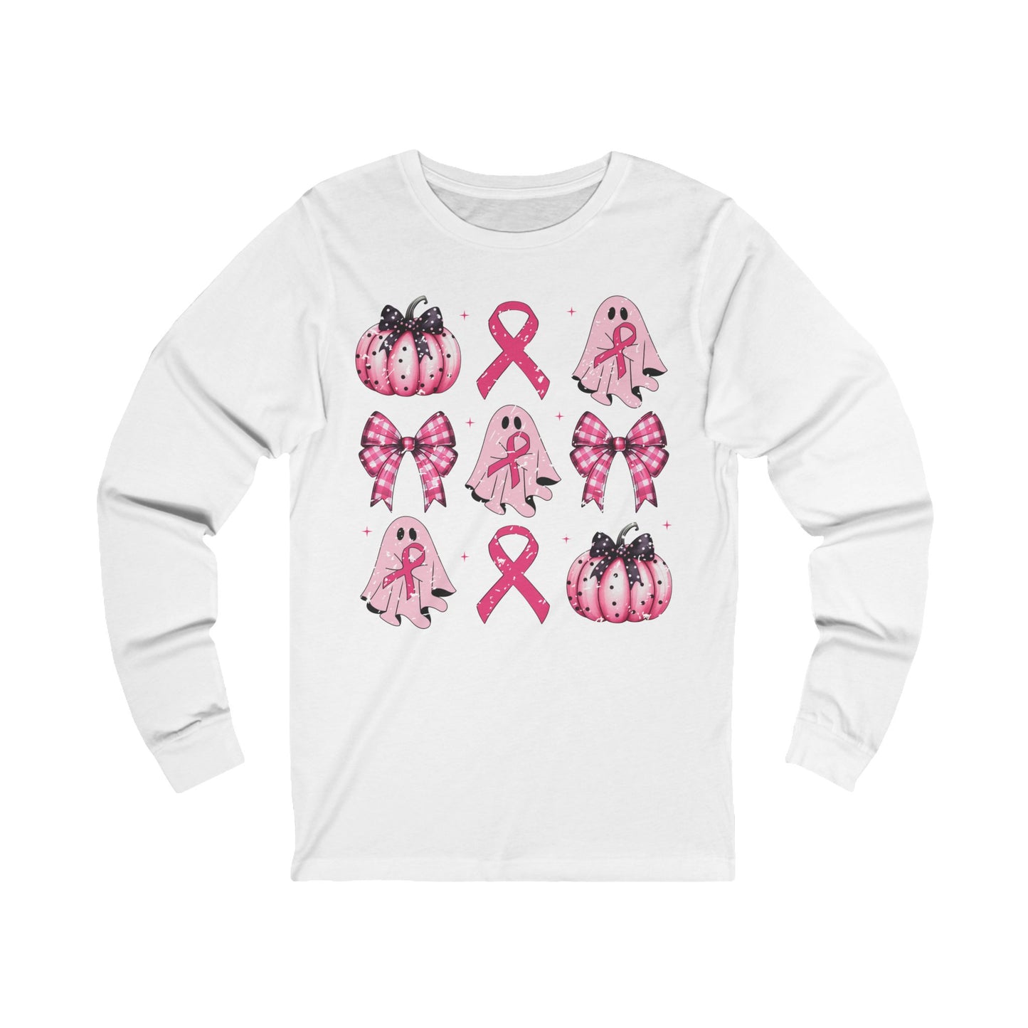 Coquette Breast Cancer Ghost Pumpkin Jersey Long Sleeve Tee