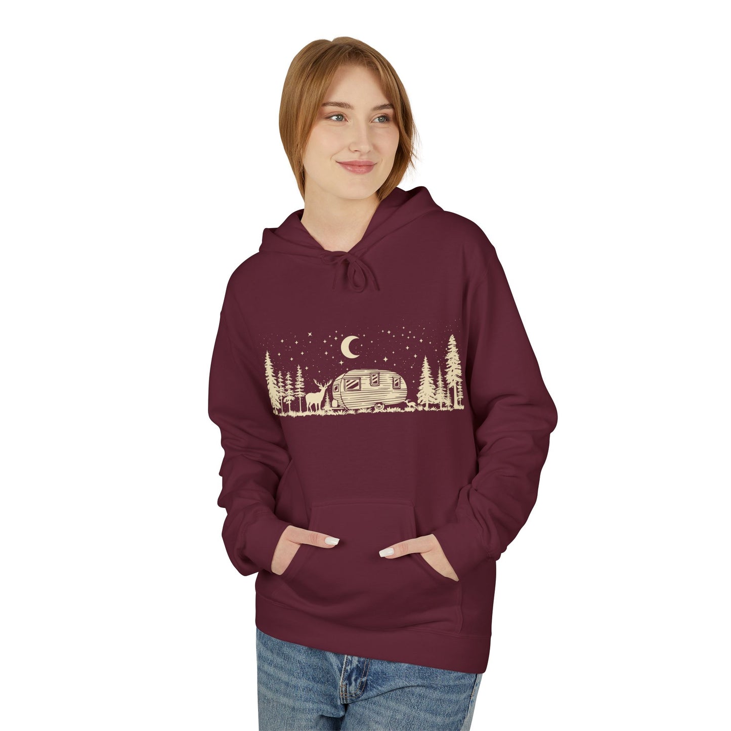 Camping Night Scene Midweight Softstyle Fleece Hoodie