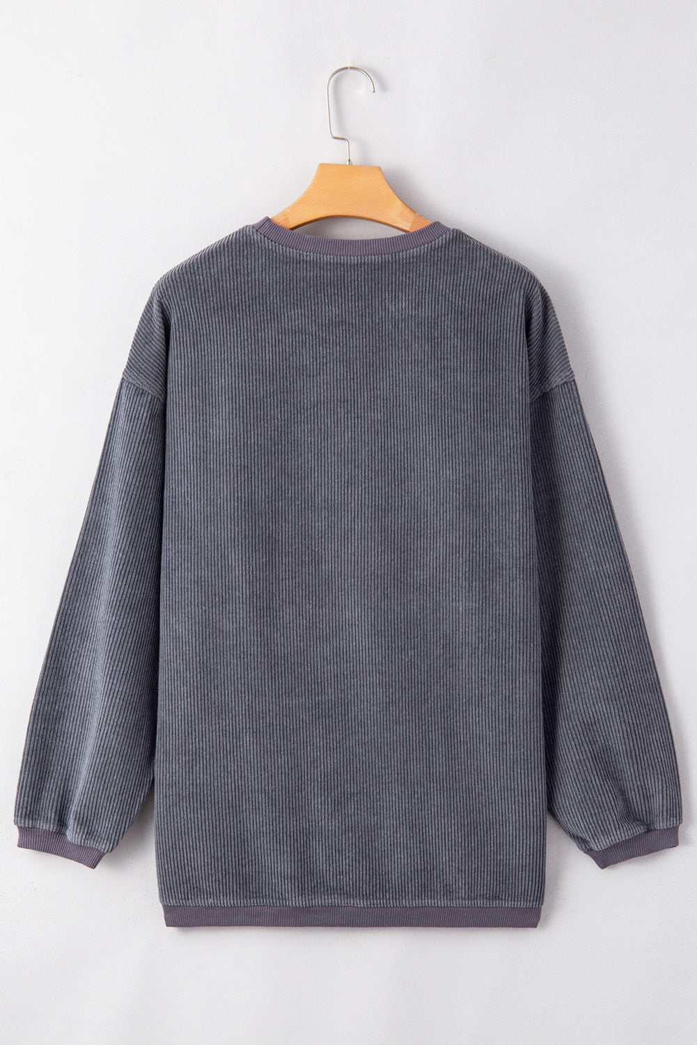 Black Plus Size Corded Round Neck Sweatshirt