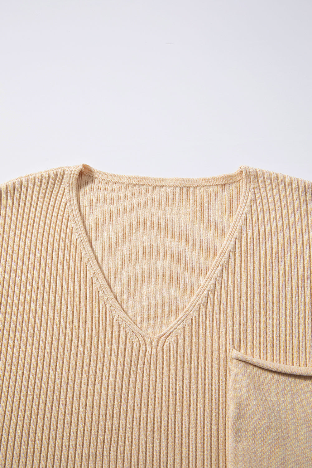 Oatmeal Patch Pocket Ribbed Knit Short Sleeve Sweater Dress