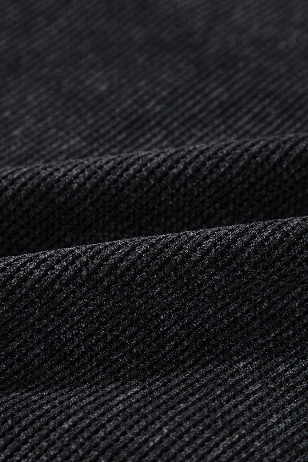 Black Plus Size Corded Round Neck Sweatshirt