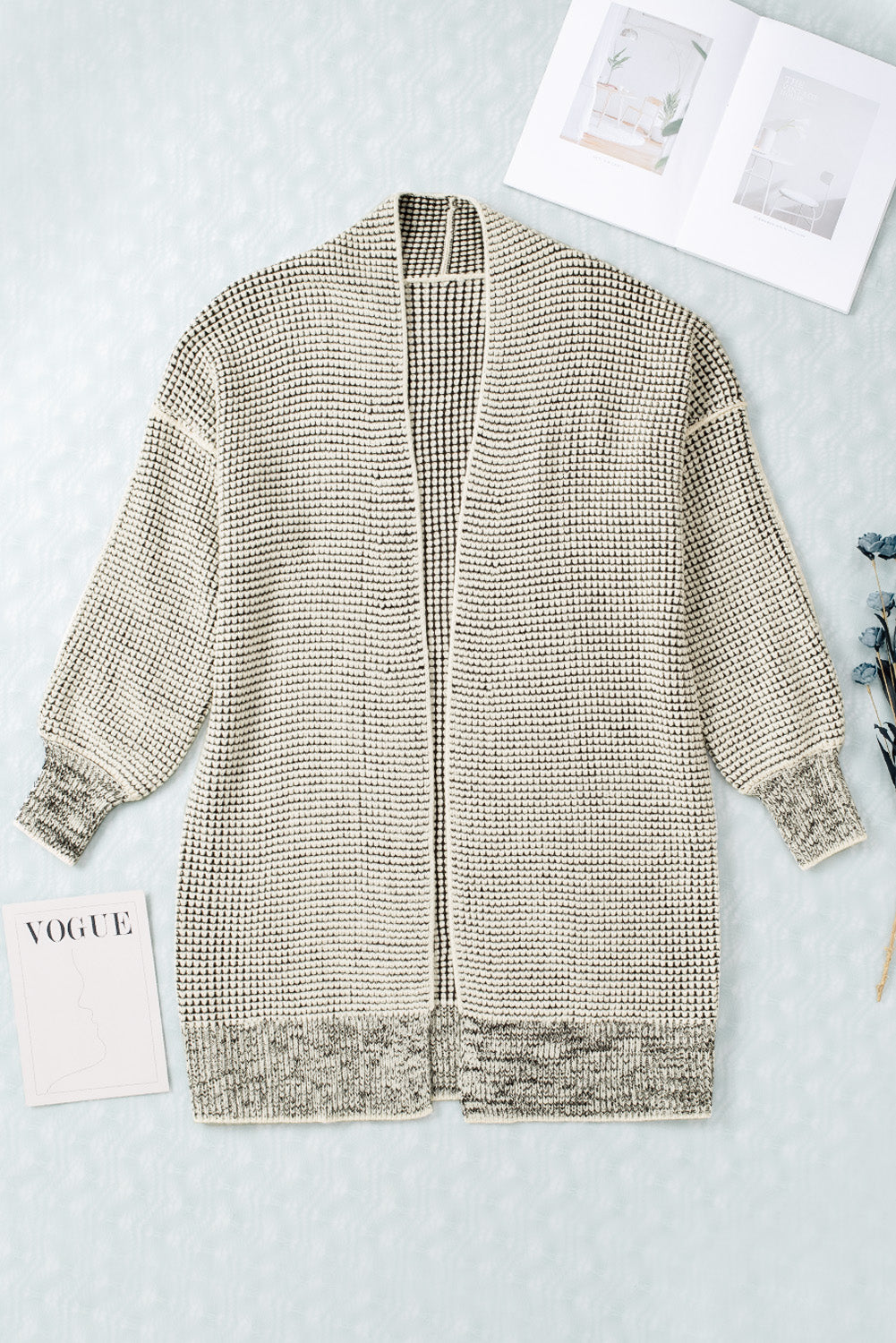 Apricot Chunky Waffle Knit Oversized Collar Cardigan
