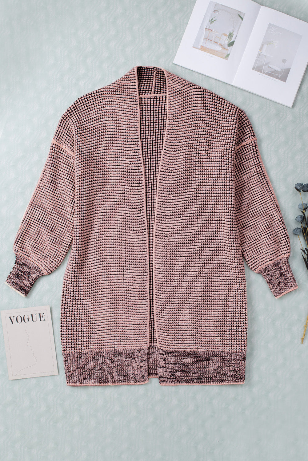 Apricot Chunky Waffle Knit Oversized Collar Cardigan