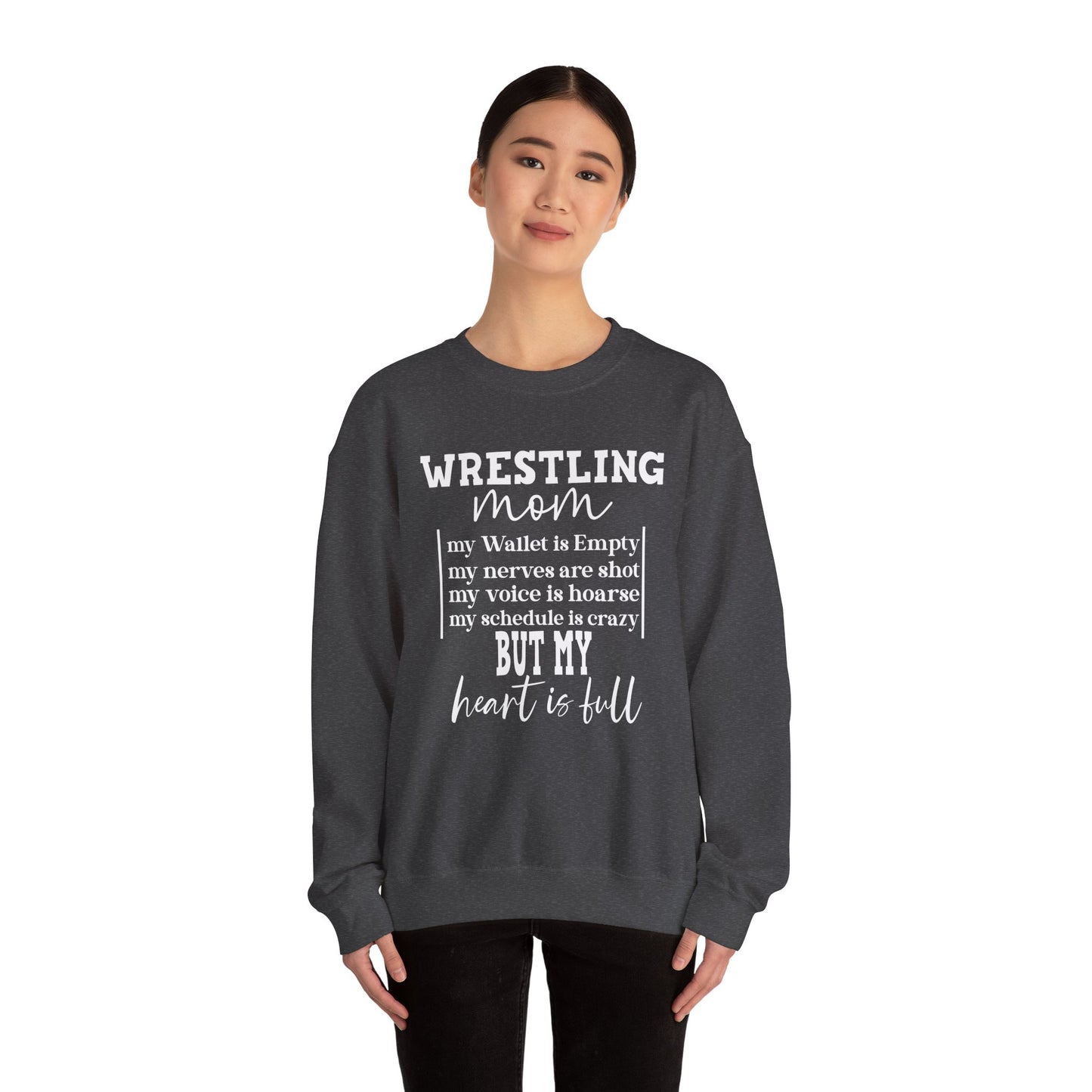 Wrestling Mom Heart Is Full Heavy Blend™ Crewneck Sweatshirt