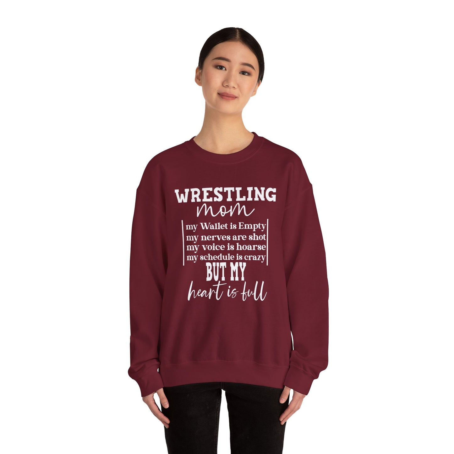 Wrestling Mom Heart Is Full Heavy Blend™ Crewneck Sweatshirt