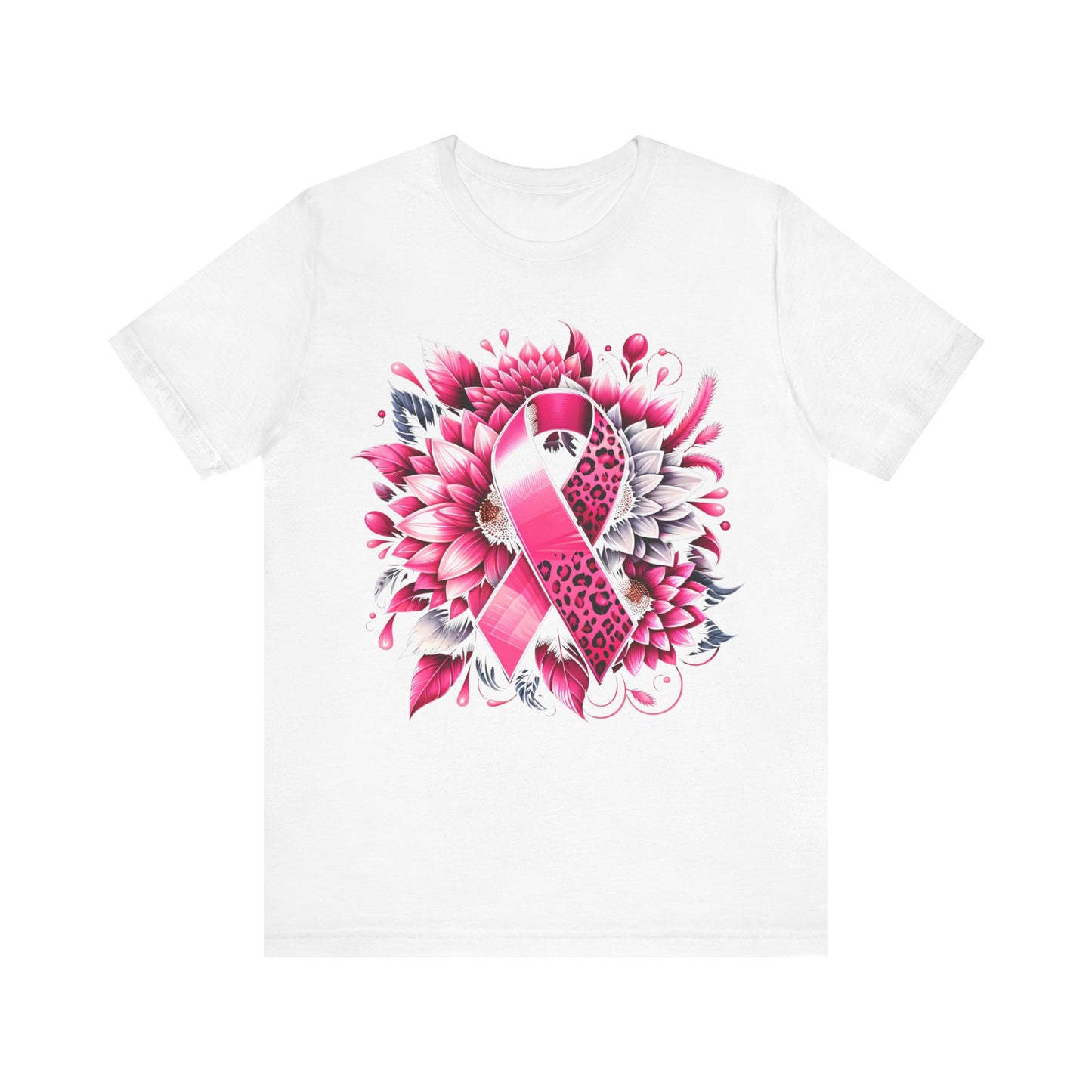Breast Cancer Awareness Flower and Ribbon Jersey Short Sleeve Tee