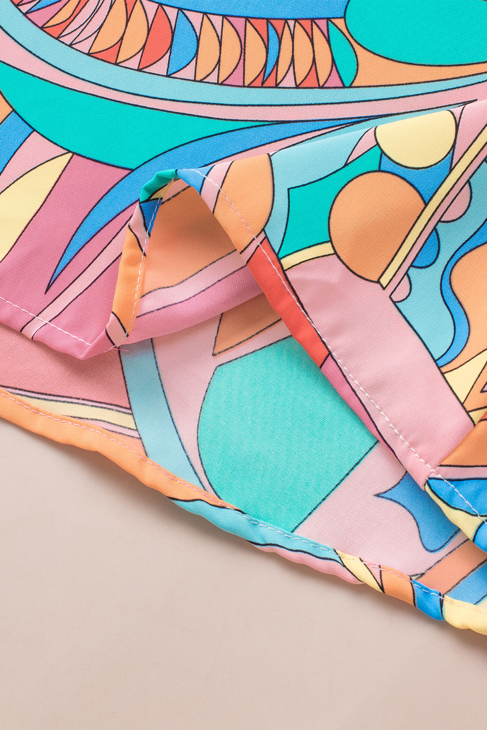 Multicolor Geometric Abstract Print Long Sleeve Shirt Dress