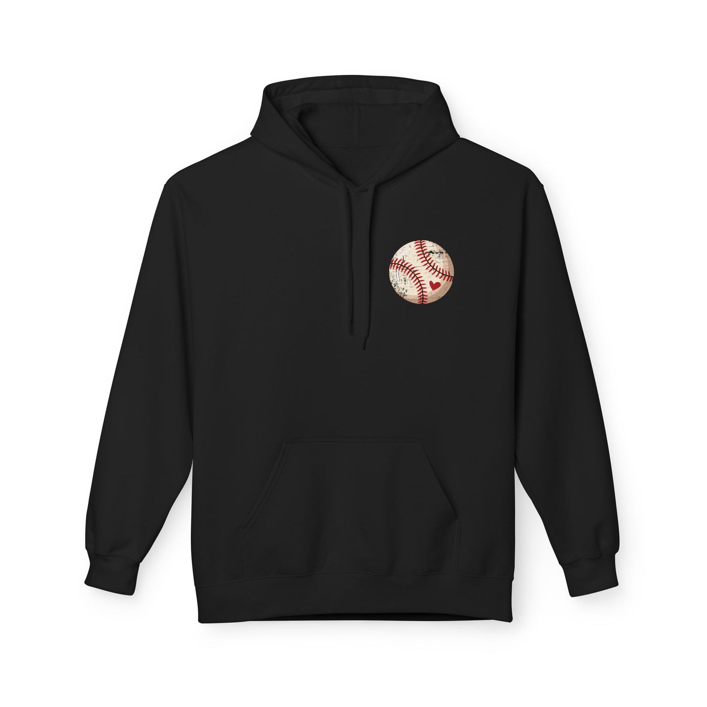Distressed Baseball Heart Pocket Midweight Softstyle Fleece Hoodie