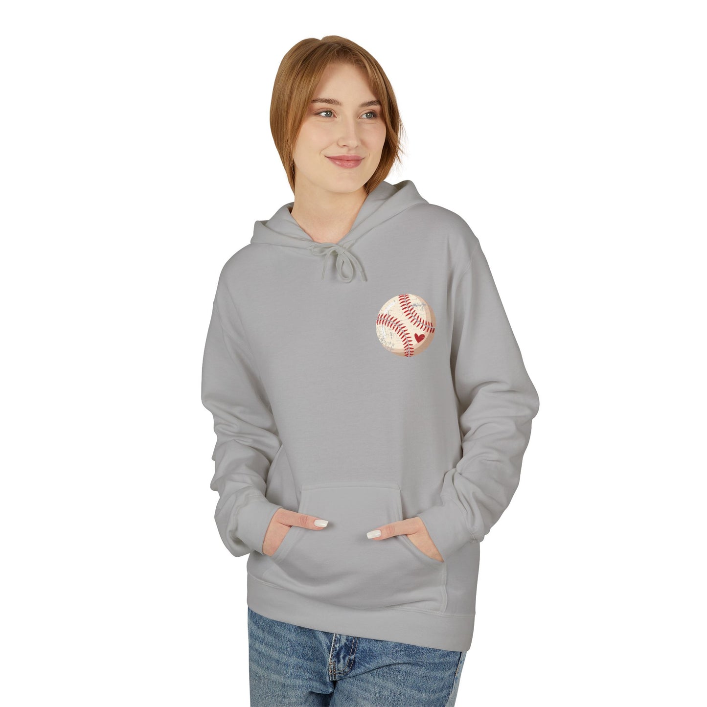Distressed Baseball Heart Pocket Midweight Softstyle Fleece Hoodie