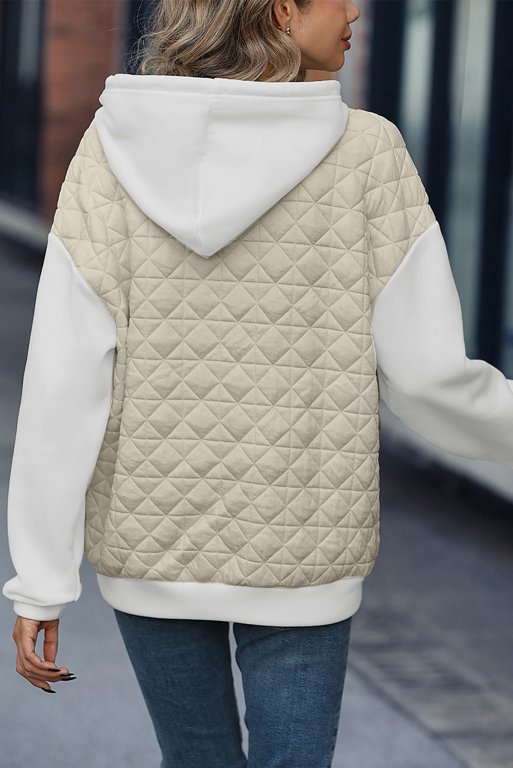 Parchment Quilted Patchwork Exposed Seam Hoodie