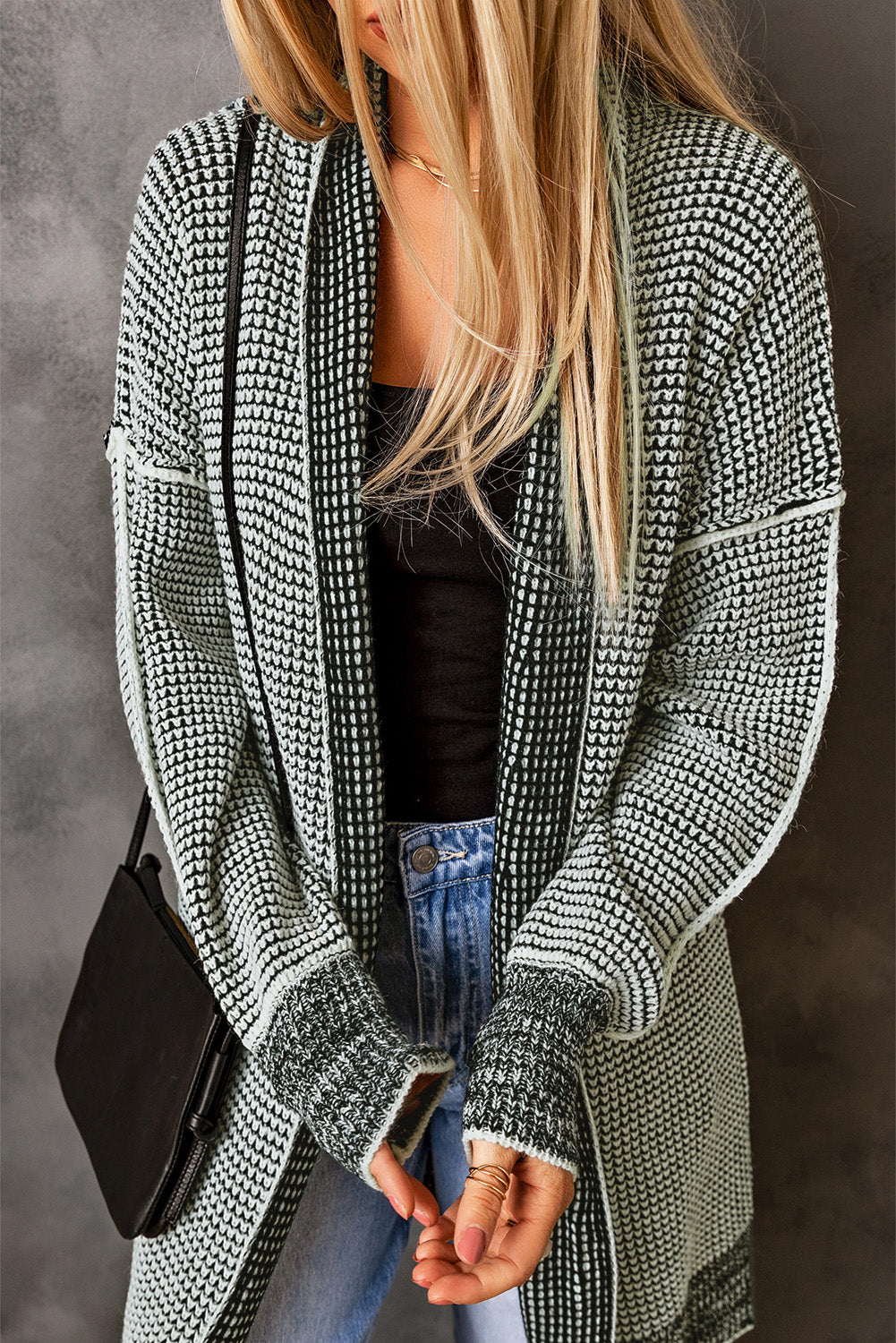 Apricot Chunky Waffle Knit Oversized Collar Cardigan