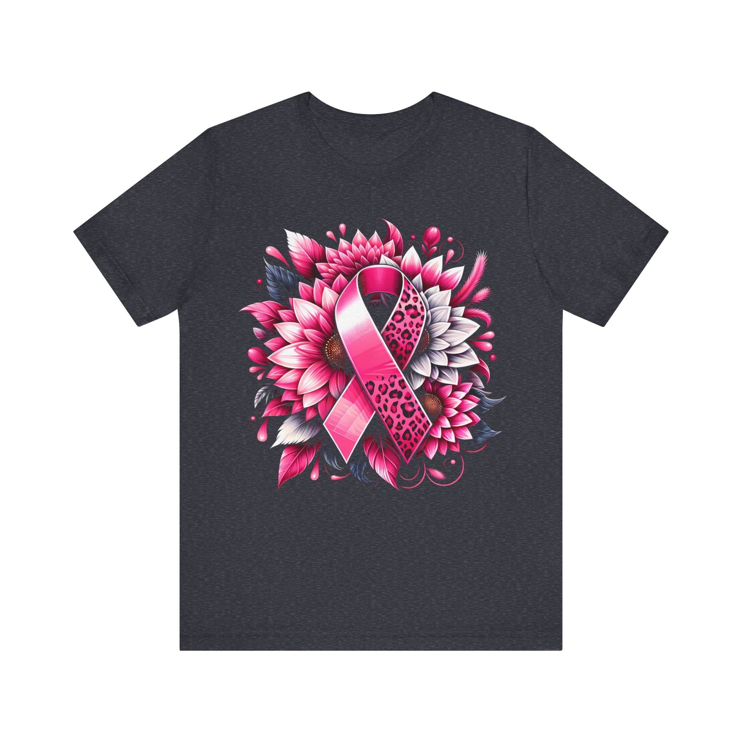 Breast Cancer Awareness Flower and Ribbon Jersey Short Sleeve Tee