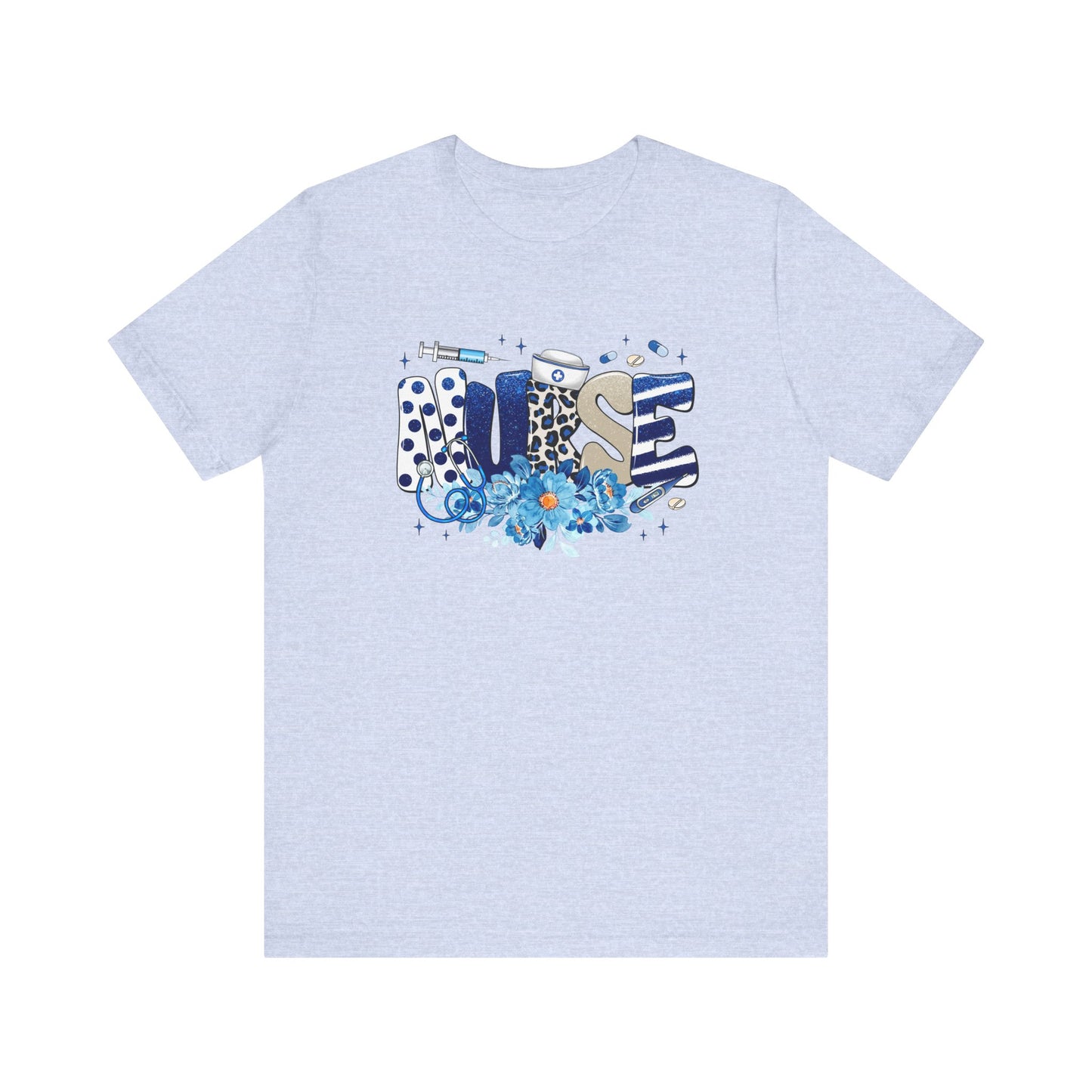 Blue Floral Nurse Jersey Short Sleeve Tee