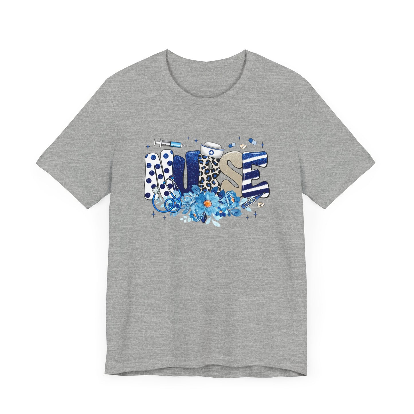 Blue Floral Nurse Jersey Short Sleeve Tee