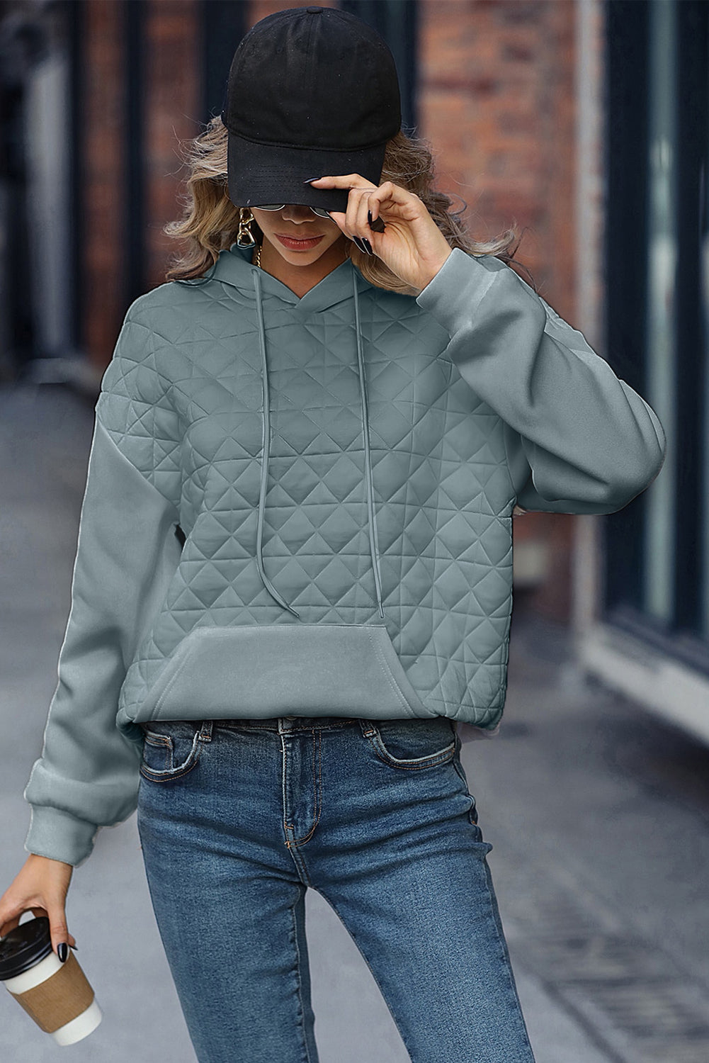 Parchment Quilted Patchwork Exposed Seam Hoodie