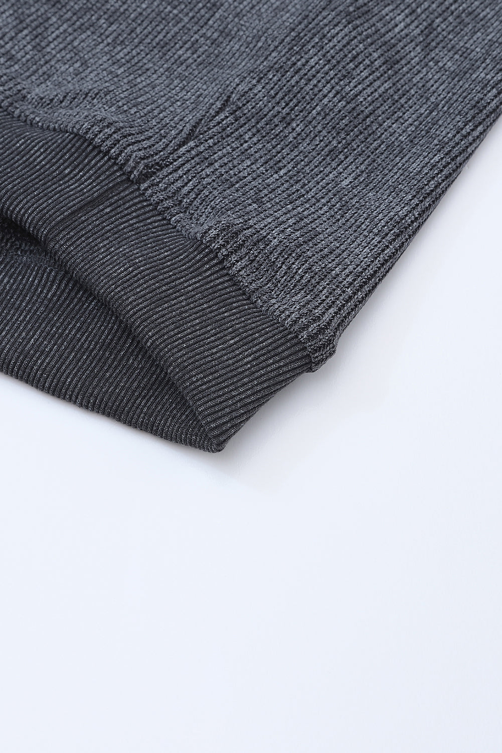 Black Plus Size Corded Round Neck Sweatshirt