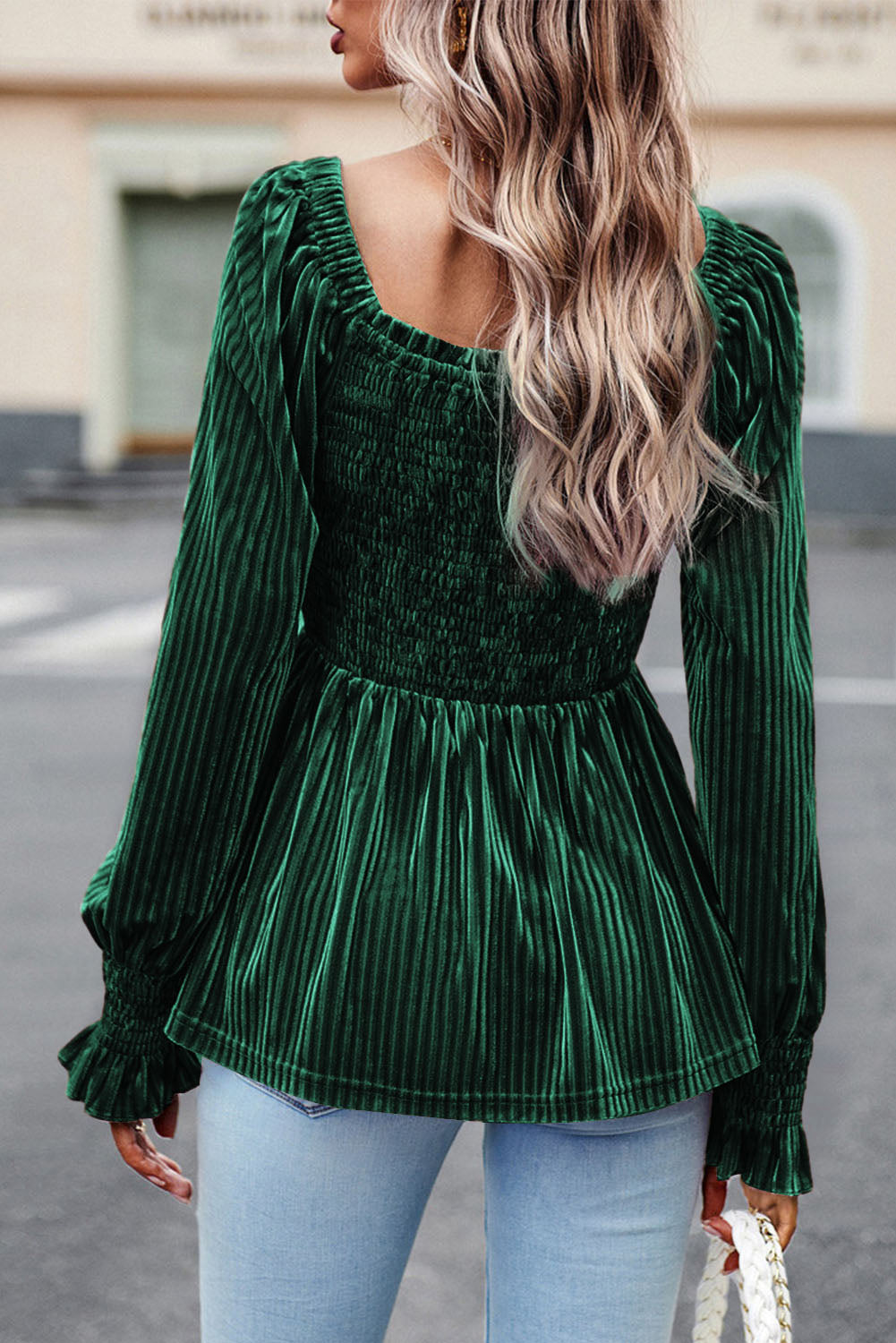 Chestnut Half Zip V Neck Ribbed Velvet Top